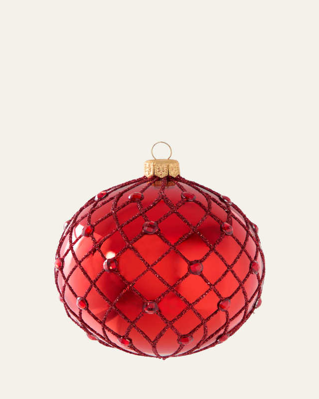Glittery Lattice Ball Ornament, Red